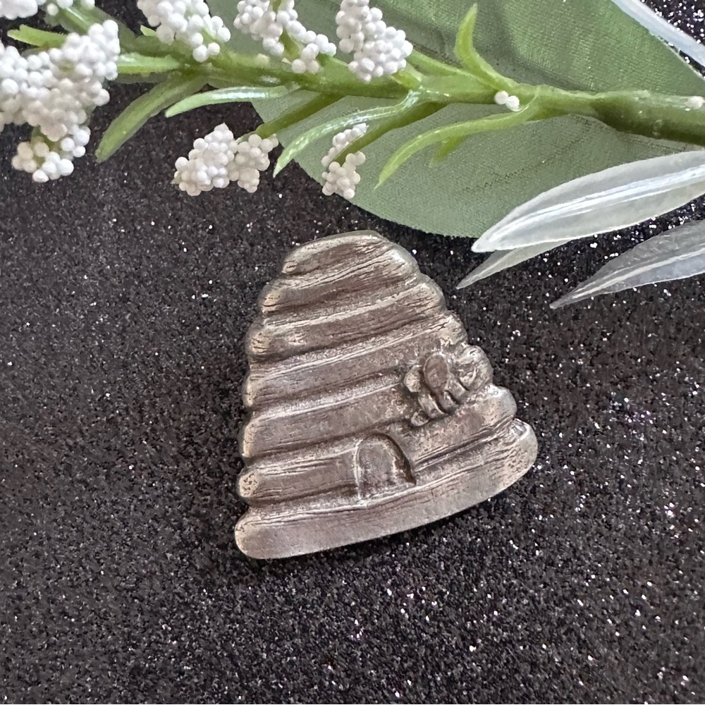 Vintage Pewter Beehive Brooch